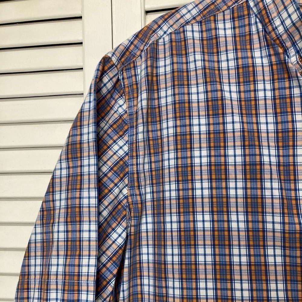 Mens Chaps Blue And Orange Plaid Button Down Shirt Size Medium - Picture 2 of 9